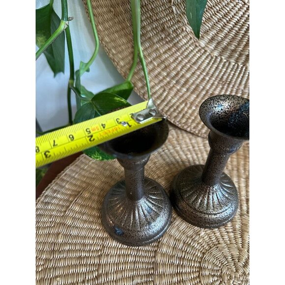 Vintage Speckled Bronze Taper Candle Holders – Pair - Picture 9 of 9